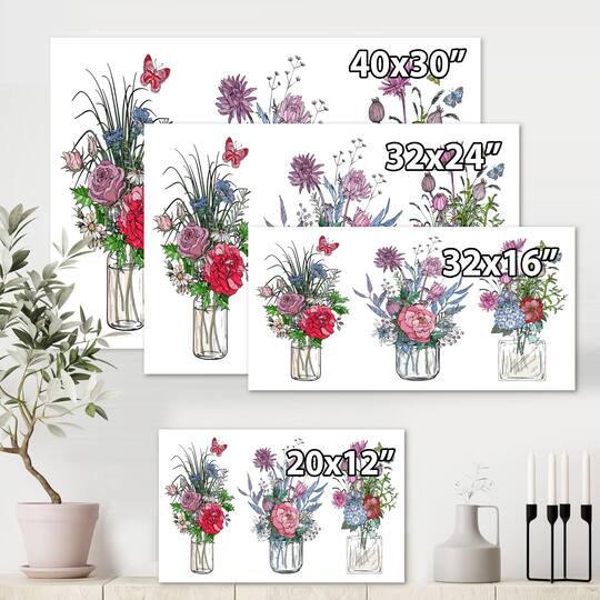 Designart - Bouquets of Wildflowers In Transparent Vases I